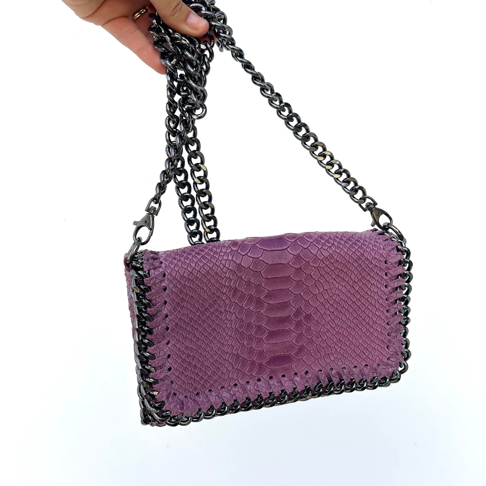 Borse In Pelle Fuchsia Pink Snake Embossed Chain Crossbody Purse Grunge Glam Bag